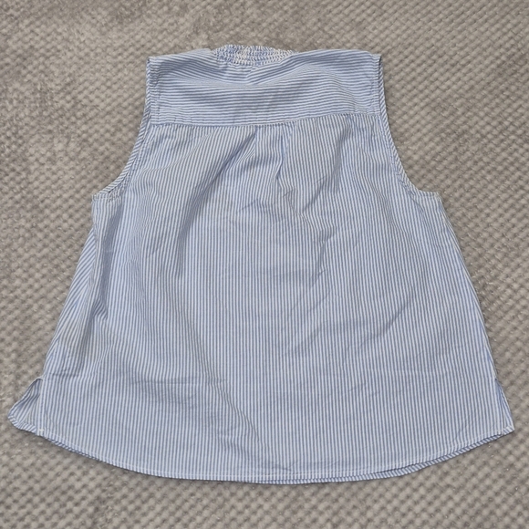 Nanette Lepore Ruffle VNeck Tank Medium Embroidered Striped Boho Blue White - Picture 3 of 9